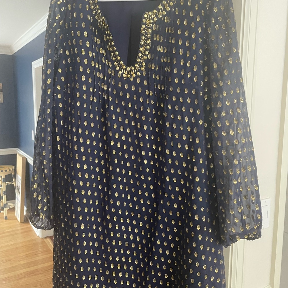 Lilly Pulitzer 10 Eeuc! Navy and Gold Women's Dress holiday